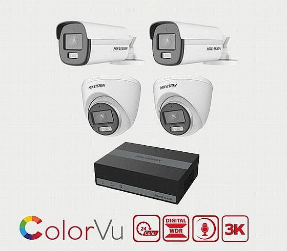 ��� 4 ������ �������� TVI �����/���� Hikvision ColorVu 5MP-3K ������ ����� DVR HIKVISION iDS-7204HQHI-M1/S